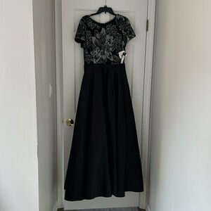 Betsy and Adam Short Sleeve Sequin Bodice Gown A24884